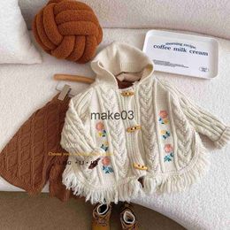 Vestes Style Coréen Automne Hiver Bébé Manteau Pull Brodé Fleur Filles Tricots Cardigan Top Enfants Manteau À Capuche Vestes J230728