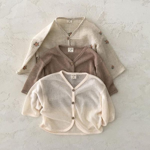 Jacken Koreanische Sommer Baby Feste Langarm Mantel Dünne Breastable Infant Mädchen Strickjacke Kinder Suncreen Jacke Kleinkind Jungen Casual Kleidung