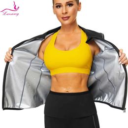 Jackets lazawg sauna jas voor vrouwen zweten top gewichtsverlies lange mouwen lange mouwen dunne thermo sportwear fiess dames body shaper workout gym