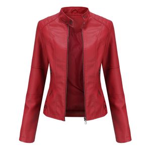 Vestes Veste en cuir femme 2021 automne printemps femme Moto Biker veste à glissière rouge noir abricot café manteau dames vêtements d'extérieur marron