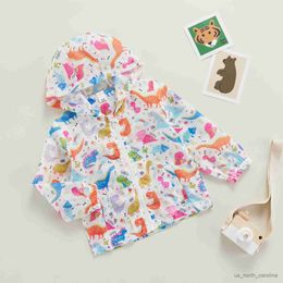 Giacche Little Girls Boys Zipper Coat Toddlers Cartoon Dinosaur Stampa manica lunga con cappuccio Top Capispalla Bambini Abbigliamento casual 1-6Y R230805