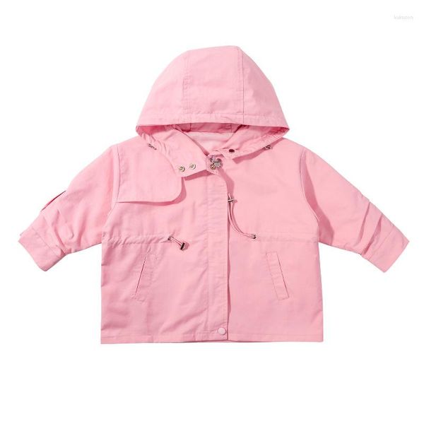 Chaquetas Ropa para niñas pequeñas Abrigo de otoño Chaqueta informal larga coreana para niños Cierre de cintura sólida Con capucha Moda para niños