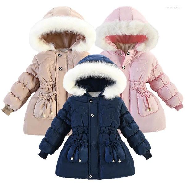 Vestes style long bébé filles hiver pour la fille collier de fourrure à capuche épaisse chaude de veste enfants modes de vêtements d'extérieur vêtements pour enfants