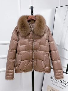 Chaquetas Ly Varey Lin nuevas mujeres de invierno cuello de piel de zorro Real 90% chaqueta de plumón de pato blanco señora abrigo acolchado femenino Retro botón Parkas