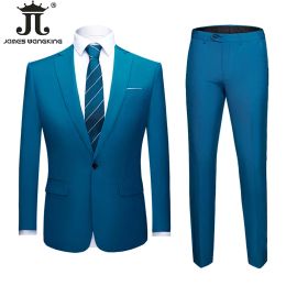 Jackets M6XL (jas+broek) Men Poet Gray Formele Blazer Pants Hoogte Brand Bruidegom trouwjurk Heren Businss Pak 2 PCS Sets Tuxedo