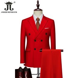 Jackets M6XL Men Business Casual Wedding Party 2 stuks jasbroek. Waastcoat set mannelijke blazerjacht broek mode slanke pakken pakken