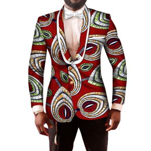 Jassen Mannen Blazers Jassen met Strik Afrikaanse Wax Print Slim Fit Fancy Blazers Jas Afrikaanse Kleding Mannen Tops Bazin Rich bruiloft WYN201