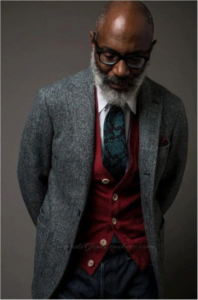 Vestes Men's Automne et hiver New British Retro Tweed Wool Suit Jacket Herringbone Leisure Support Personnalisation