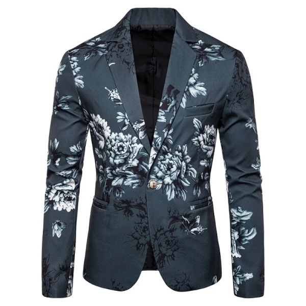Vestes Men's Automn Blazer Fashion Corée Vêtements coréens imprimés Français Floral Jacket Banquet Stage DJ Robe Coat Casual Slim Fit Blazzer