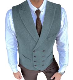 Jassen Heren Casual Double Breasted Pak Vest Visgraatpatroon Notch Revers Vest voor Bruidsjonkers voor Bruiloft