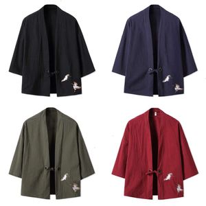 Jackets Heren Kimono Cardigan Japanese stijl Samurai Haori kleding kraan borduurwerk traditionele vintage yukata Aziatische kleding mannen 221121