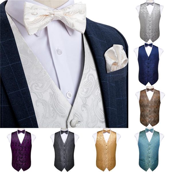 Куртки мужские жилет серебро золото темно-синий пейсли классический свадебный жаккардовый жилет жилет нагрудный платок галстук для костюма смокинг DiBanGu