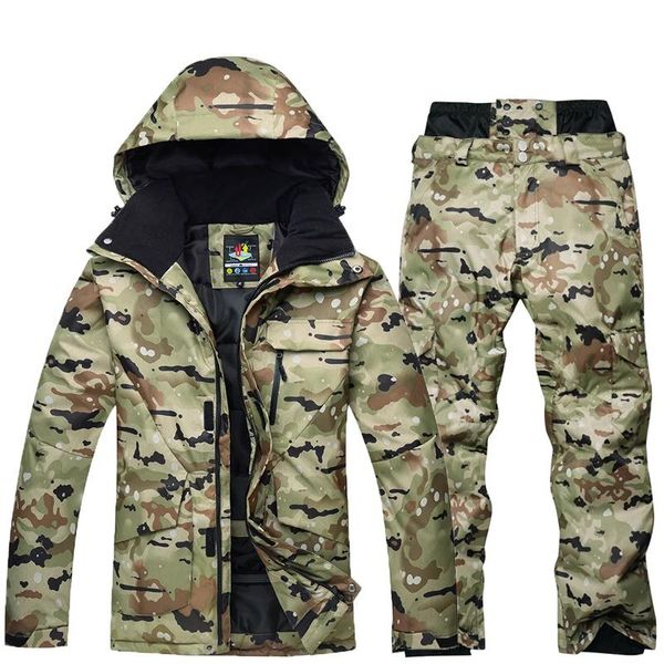 Jackets Men traje de esquí chaqueta de snowboard Pant Camuflaje Estilo de invierno Disparo de ropa de ropa de invierno