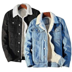 Jassen Mannen Winter Herfst Denim Innerlijke Fleece Dikker Jeans Jas heren Turn-down Fluwelen Heren Bont Parka Y2211