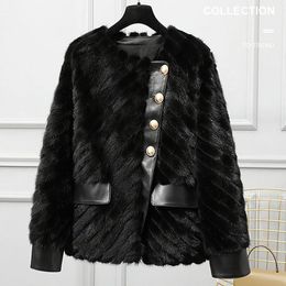 Jackets Mink Fur Coat Neck Relling Women's Women Fur Coats Mink Mink Winter Winter Worth Leather Mangas de cuero femenino