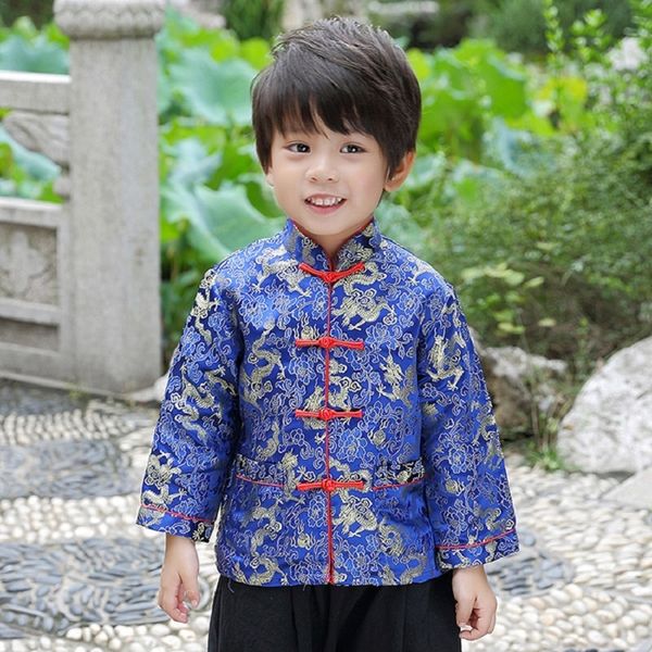 Vestes Navy Dragon Baby Boys Coat Festival de printemps chinois Tang Costumes Boy Jacket Vesws Tenfits Kids Ourwear Mandteted Children Gown 230817