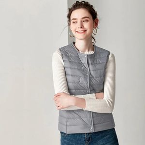 Jackets Nieuwe causale vrouwen witte eend down Vest ultra licht vest jas winter gewichtloze ronde kraag mouwloze jas