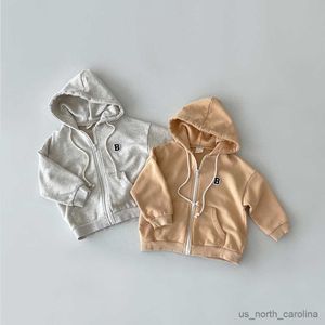 Chaquetas Nuevos niños Suéter Bebé Niños Niñas Primavera y otoño Cremallera Con capucha Suéter Moda Niños Carta Chaqueta cortavientos Prendas de abrigo R230805