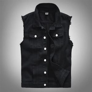 Jassen Nieuwe Herenmode Casual Zwart Mouwloos Vest Met Capuchon Denim Vest Jas Straat Punkstijl Denim Vest Meerdere Maatopties M6xl