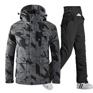 Vestes nouveaux hommes ski down costume d'hiver imperméable étanche de snowboard pantalon de ski de ski ensemble pour mari sportif extérieur costume de neige éolienne