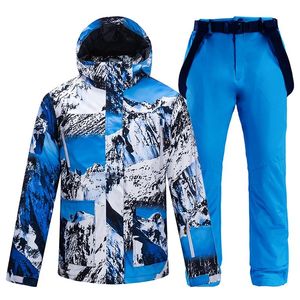 Chaquetas Nuevo invierno Deporte al aire libre Hombres Traje de esquí Conjunto de esquí en nieve Camuflaje Térmico Impermeable A prueba de viento Chaquetas y pantalones de snowboard masculinos