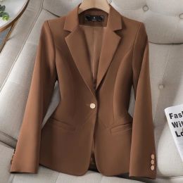 Vestes Nouveau femmes solide formel Blazer manteau femme à manches longues simple bouton veste pour bureau dames vêtements de travail Blazers vêtement d'extérieur pour femmes