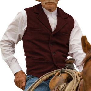 Jassen Gekerfde revers Visgraat Heren Vest Retro Western Cowboy Bruiloft Steampunk Gilet Op maat gemaakte trouwkleding voor heren Feestkleding