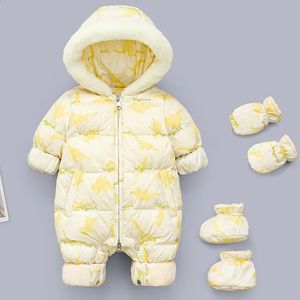 Vestes olekid 2023 Russian Winter Baby Rompers Hooded Plus Velvet Warm Born Suid Suit Girls Saut trottoir