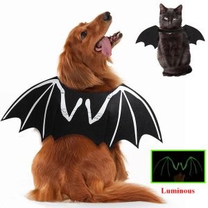 Jassen huisdier Halloween -kostuums, honden kattenbootje kostuum cool luminous skelet bat bat vleugels huisdieren cosplay jurk -up kleding