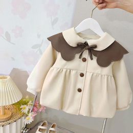 Vestes col Peterpan bébé filles enfants tenues automne PU veste en simili cuir boutonné manteau d'extérieur vêtements fille de 2 à 7 ans