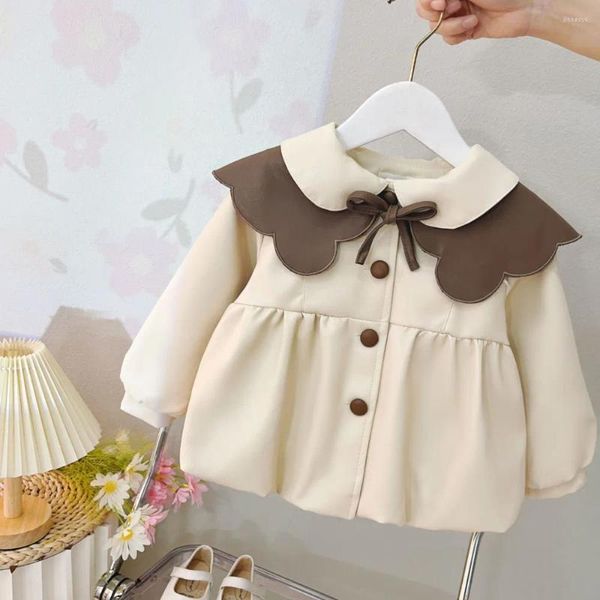 Chaquetas con cuello Peterpan para bebés y niñas, trajes para niños, chaqueta de piel sintética de otoño con botones, abrigo, ropa para niñas de 2 a 7 años