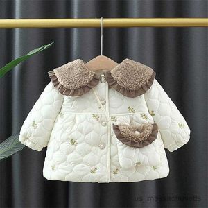 Jackets roze/witte babymeisjes kraag borduurwerk bloemen winter jassen+tas kinderen peuters padded warme overjassen kinderen kleding r230812