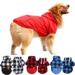 Jassen Geruit Sweatshirt voor grote honden Hondenkleding voor middelgrote honden Labrador met capuchon en zak Winterwarme Duitse herderkostuums