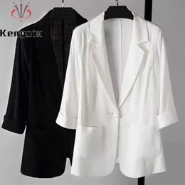 Vestes Grande taille 5XL Blazers 2022 été poches minces lâches dames vêtements d'extérieur Style japonais coton lin femme manteau de base KE757 Y2210