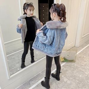 Vestes Peluche velours épaissir Denim veste enfants mode à capuche simple boutonnage filles manteau chaud automne hiver enfants vêtements minces XMP517