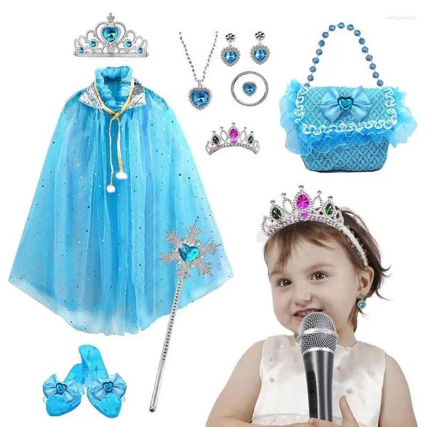 Vestes Princess Cape Cloak Ensemble avec des accessoires Girls Dress Up Vêtements Crown Wand and Collier Bracelet High Talons