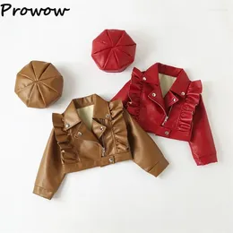 Jackets Prowow 3-7y Kinderkleding Girls Mode Cool Lapel Lederen jas met hoed herfst Winter PU-jas voor uitloper