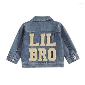 Jackets Pudcoco Baby Boy Denim Jacket Back Letter Borduurwerk Infant Button-Down Jeans Turn Down Collar Toddler Coat Outerwear 0-18m