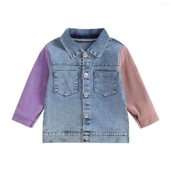 Vestes Pudcoco infantile enfant bébé garçon fille Denim Patchwork veste contraste couleur à manches longues revers bouton vers le bas manteau pour enfants enfant en bas âge 1-5T