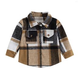 Jackets Pudcoco Kids Shirt Jacket Plaid Print lange mouw knop Cardigan Winterjas voor baby Baby Girl Boy Spring Fall Outdertar 6m-4T