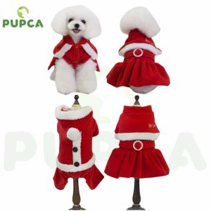 Vestes PUPCA Vêtements de Noël pour petits chiens Costume de Père Noël Jupes d'hiver pour animaux de compagnie pour caniche Yorkie Chihuahua Vêtements pour chat