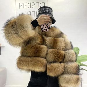 Vestes Real Fur Raton laveur hiver manteau femmes naturel réel Sier fourrure de renard veste dames col rond chaud épais manteau mode grande taille veste