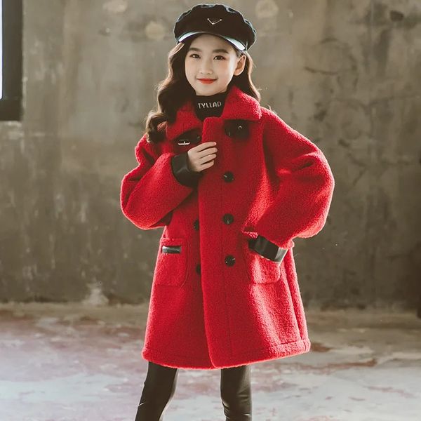 Vestes Veste rouge hiver printemps manteau vêtements d'extérieur haut enfants vêtements école enfants Costume adolescente vêtements en laine tissu haute qualité 231204