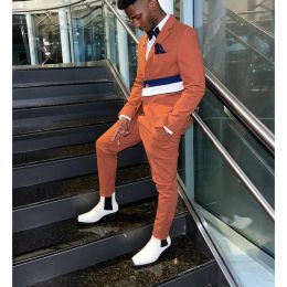 Vestes Hommes ordinaires costumes Blazer Terno costume hombres pantalon de veste à pantalon de veste en deux pièces à revers orange à poitrine orange de haute qualité de haute qualité de haute qualité