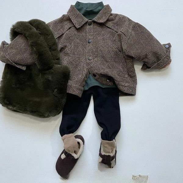 Chaquetas Retro ropa de invierno estilo coreano chaqueta de felpa con solapa para niños y niñas trabajo grueso de estilo occidental