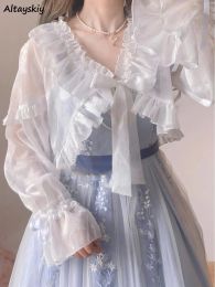 Vestes froncées vestes femmes culture esthétique crème solaire délicate douce filles Fairycore populaire manches bouffantes doux mince été Style Lolita