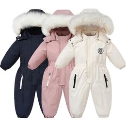 Vestes Russe bébé Ski costume hiver épaissir combinaison Plus velours chaud garçons salopette manteau pour fille imperméable enfants vêtements ensemble 231115