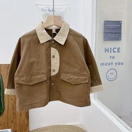Jackets Sen recomendó el abrigo suelto de los niños coreanos en la primavera de 2024. Tendencia de cárdigan a juego de color de moda para niños y