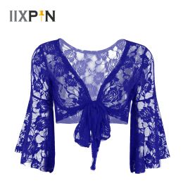 Jackets Sexy Women Tops Clothes Long Flare Sleeve Floral Lace Fashion Cover Up Adult Shrug Bolero Cardigan Wraps Slim Lace Jacket Tops