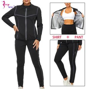 Vestes Sexywg Ensemble de Sauna pour Femmes Costume de Perte de Poids Sweat Top Pantalon Fiess Veste Leggings Thermo Manches Longues Pantalon Body Shaper Gym